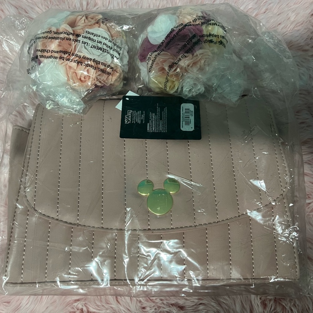 Pink Quilted Bag with Mickey Mouse Logo